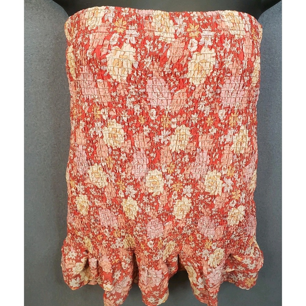 Haute Monde Ruched Floral Bodycon Skirt With Ruffled Hem Women's Size M Medium
